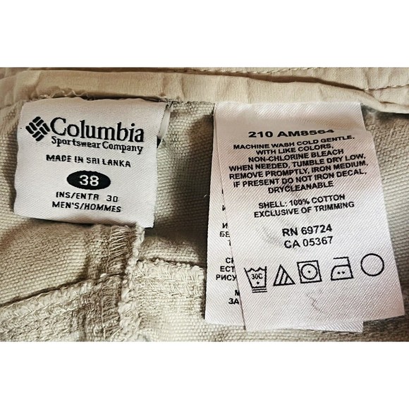 Columbia Mens Size 38x32 Pants Tan 37x31.5 Bone Gray Off Wht Side Pocket Casual - Picture 5 of 6